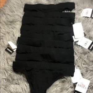 Black basic cotton thong Small 9pcs